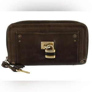 Chloe Dark Brown Paddington Zippy Wallet Leather with Gold Padlock